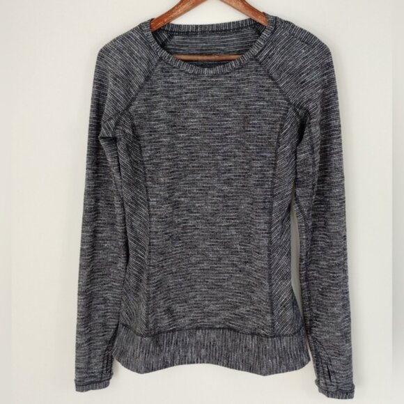 Lululemon Race Your Pace Long Sleeve Size 8 Wee Stripe Black Heathered Black - Picture 1 of 11